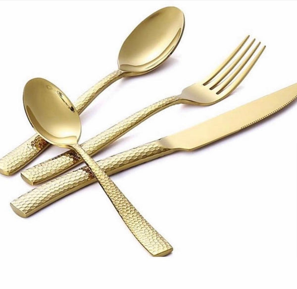 Gold hammered cutlery set